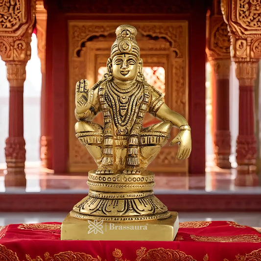 Brassaura™ Brass Lord Ayyappan Swamy Idol – 5 inch | 0.9 kg | Superfine Brass Statue with Bow & Arrow for Home Temple & Decor