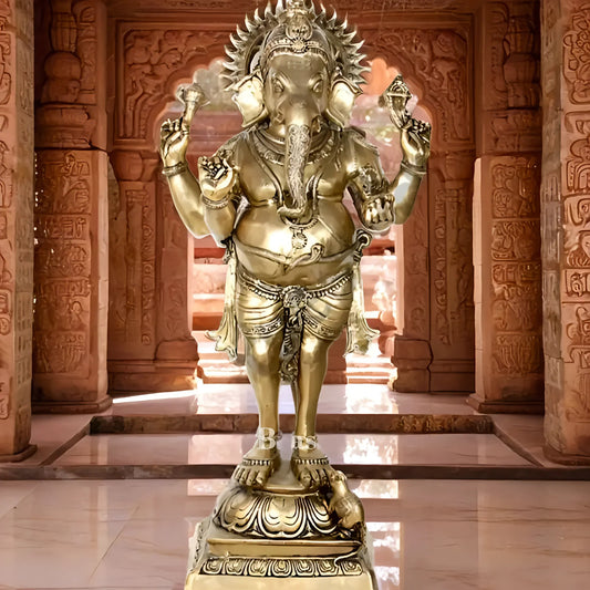 Brassaura™ Brass Standing Ganesha Statue for Home and Decor | Weight 58 Kgs | Height 50 Inches