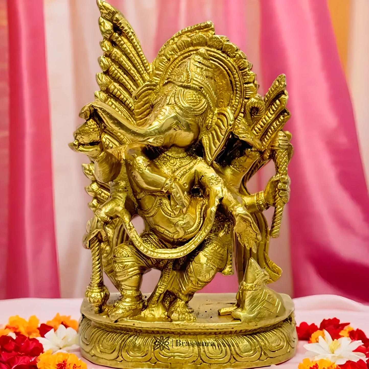 Brassaura™ Brass Small Thrones Ganesha Statue – Height 8 inches & Weight 1.9 kgs | Ganpati Murti for Pooja & Home Décor