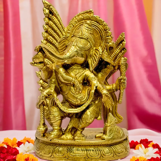 Brassaura™ Brass Small Thrones Ganesha Statue – Height 8 inches & Weight 1.9 kgs | Ganpati Murti for Pooja & Home Décor