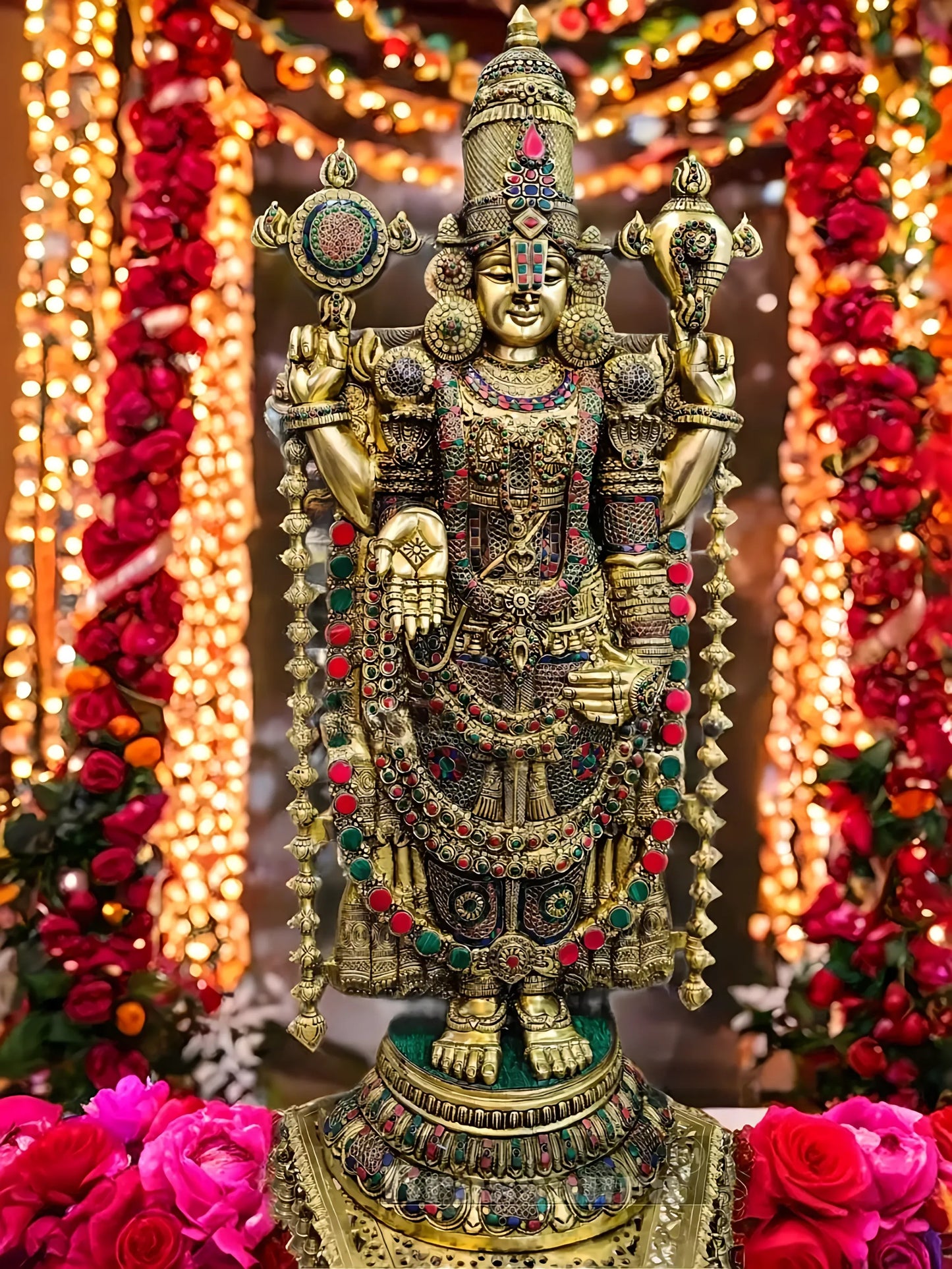 Brassaura™ Pure Brass Tirupati Balaji Idol with Stonework – 48 Inches, 49 Kgs
