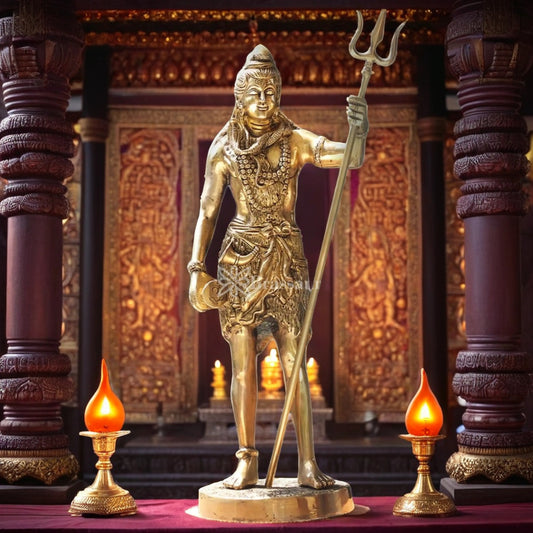 Brassaura™ Large Brass Shiva Idol – Height 17 Inches & Weight 6 Kgs | Spiritual Home & Temple Décor
