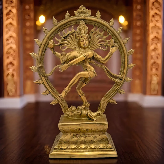 Brassaura™ Dancing Nataraj Brass Idol | Brass with Golden Finish | Height 14 Inches & Weight 3.3 kgs