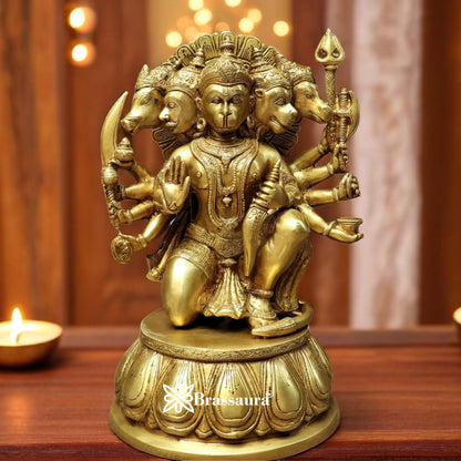 Brassaura™ Brass Panchmukhi Hanuman Idol – Height 12 Inches & Weight 7.3 Kgs | Pooja & Temple Use