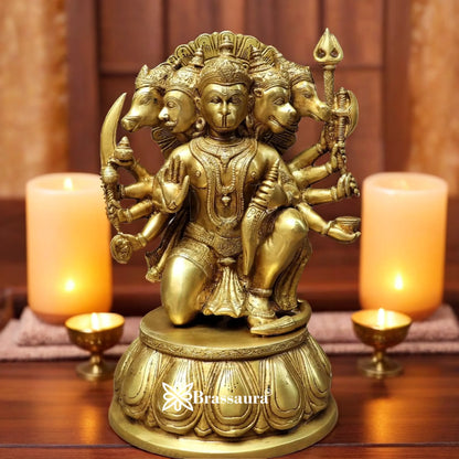 Brassaura™ Brass Panchmukhi Hanuman Idol – Height 12 Inches & Weight 7.3 Kgs | Pooja & Temple Use