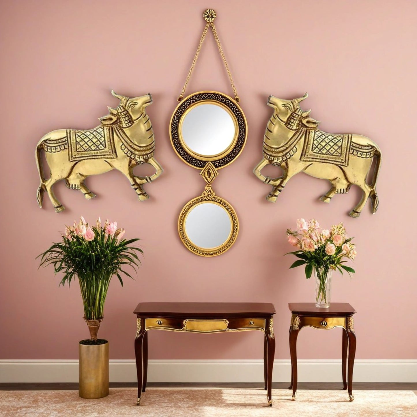 Brassaura™ Sacred Brass Nandi Wall Hanging – Height 4.7 Inches & Weight 1.58 Kgs | Spiritual Wall Art