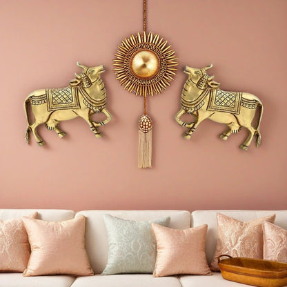 Brassaura™ Sacred Brass Nandi Wall Hanging – Height 4.7 Inches & Weight 1.58 Kgs | Spiritual Wall Art