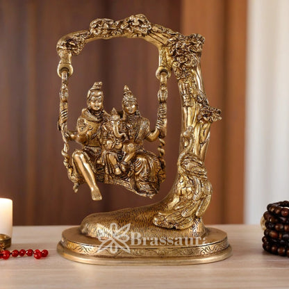 Brassaura™ Brass Shiv Family With Tree – Height 10 Inches & Weight 3.04 Kgs | Divine Handcrafted Sculpture for Temple & Home Décor