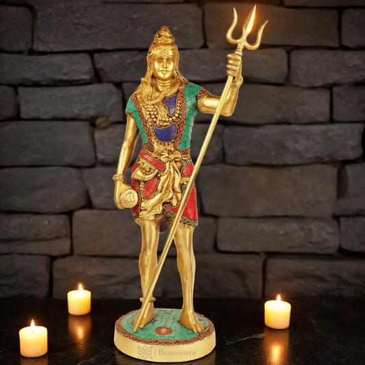 Brassaura™ Brass Gem Stone Work Standing Shiva Murti – Height 19.2 Inches & Weight 6.1 Kgs | Classic Idol