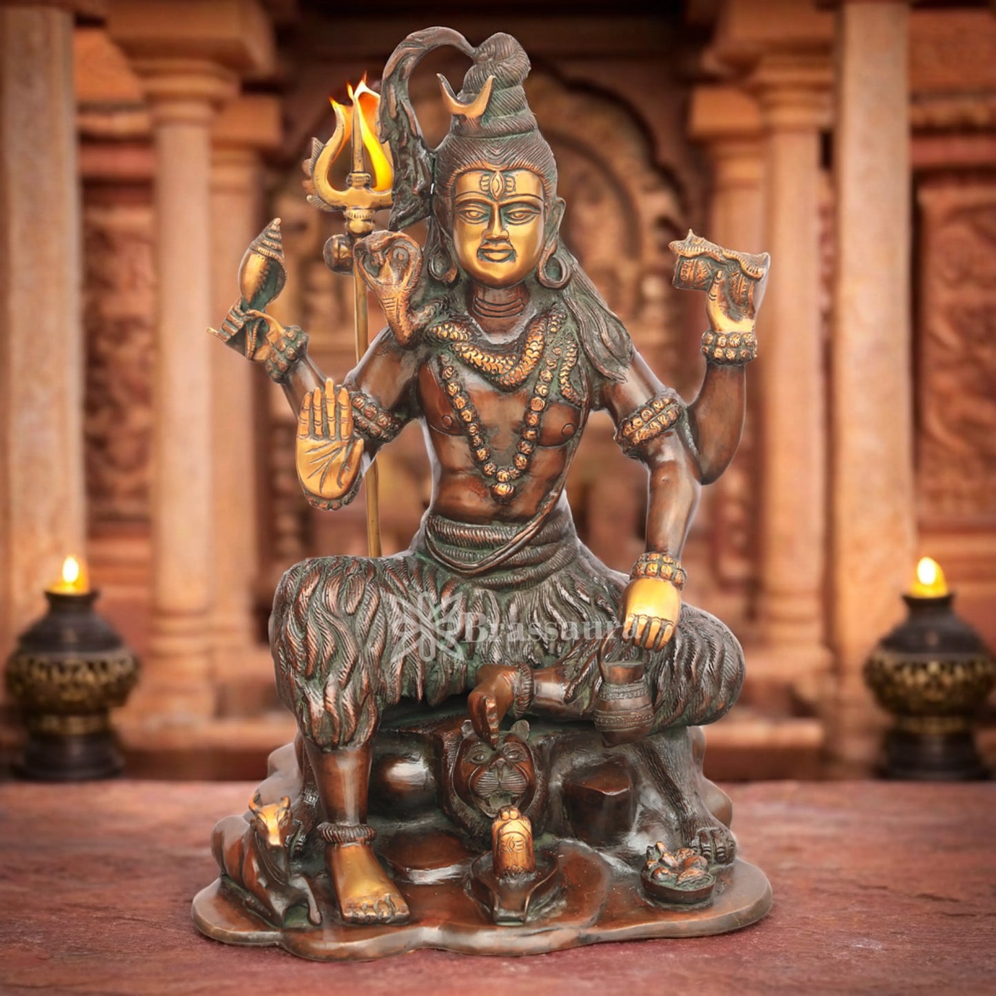 Brassaura™ Brass Lord Shiva Idol – Height 13 Inches & Weight 18 Kgs | Hindu Devotional Décor