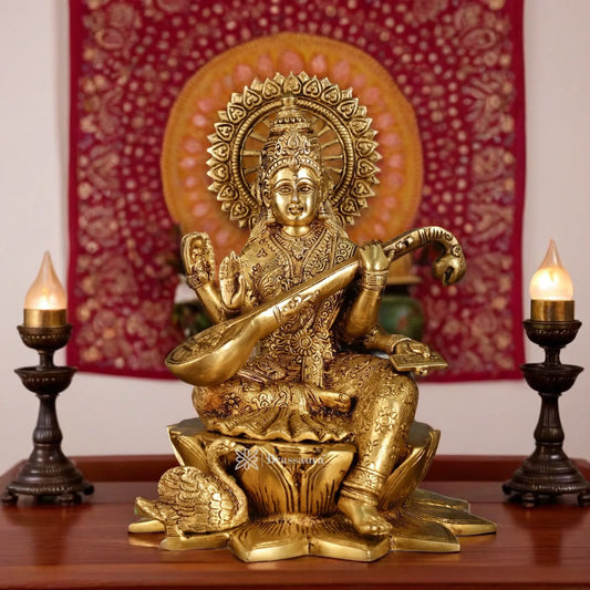 Brass Saraswati Idol for Home and Decor Height 11 Inches & Weight 6.5 Kgs
