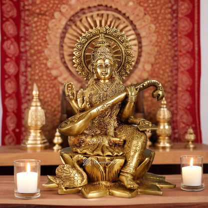Brass Saraswati Idol for Home and Decor Height 11 Inches & Weight 6.5 Kgs