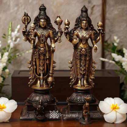 Brassaura™ Brass Vishnu Laxmi – Height 15 Inches & Weight 9.6 Kgs | Exquisite Traditional Brass Pair for Temple Spaces