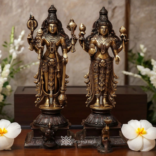 Brassaura™ Brass Vishnu Laxmi – Height 15 Inches & Weight 9.6 Kgs | Exquisite Traditional Brass Pair for Temple Spaces