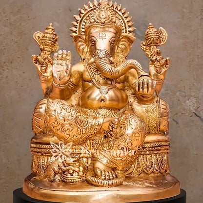Brassaura™ Brass Ganesha Idol for Home and Decor | Weight 2.8 Kgs | Height 7.5 Inches