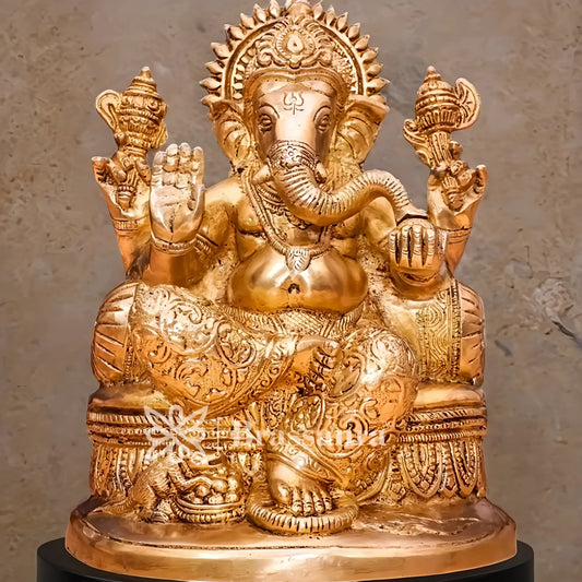 Brassaura™ Brass Ganesha Idol for Home and Decor | Weight 2.8 Kgs | Height 7.5 Inches