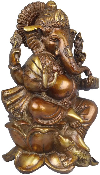 Brassaura™ Brass Lord Ganesha Idol | Height 9.5 Inches & Weight 4 kgs