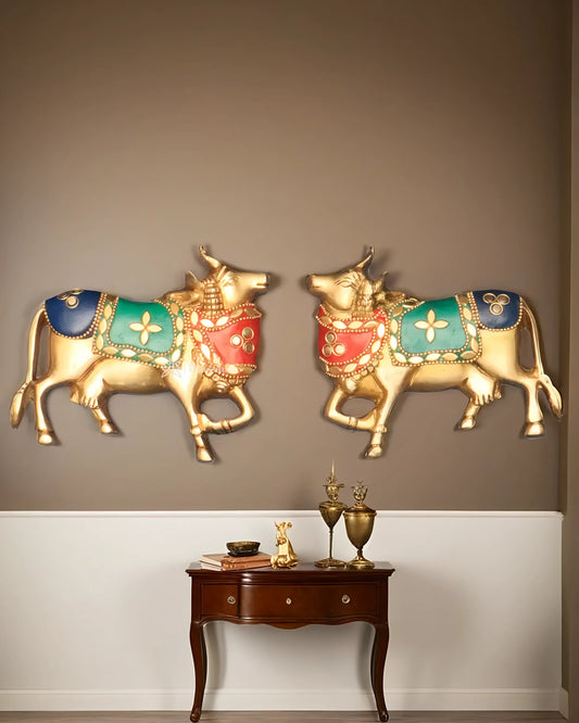 Brassaura™ Brass Kamdhenu Cow Pair | 5 Inches Height | 1.1 Kg Weight (Pair) | Symbol of Prosperity & Abundance