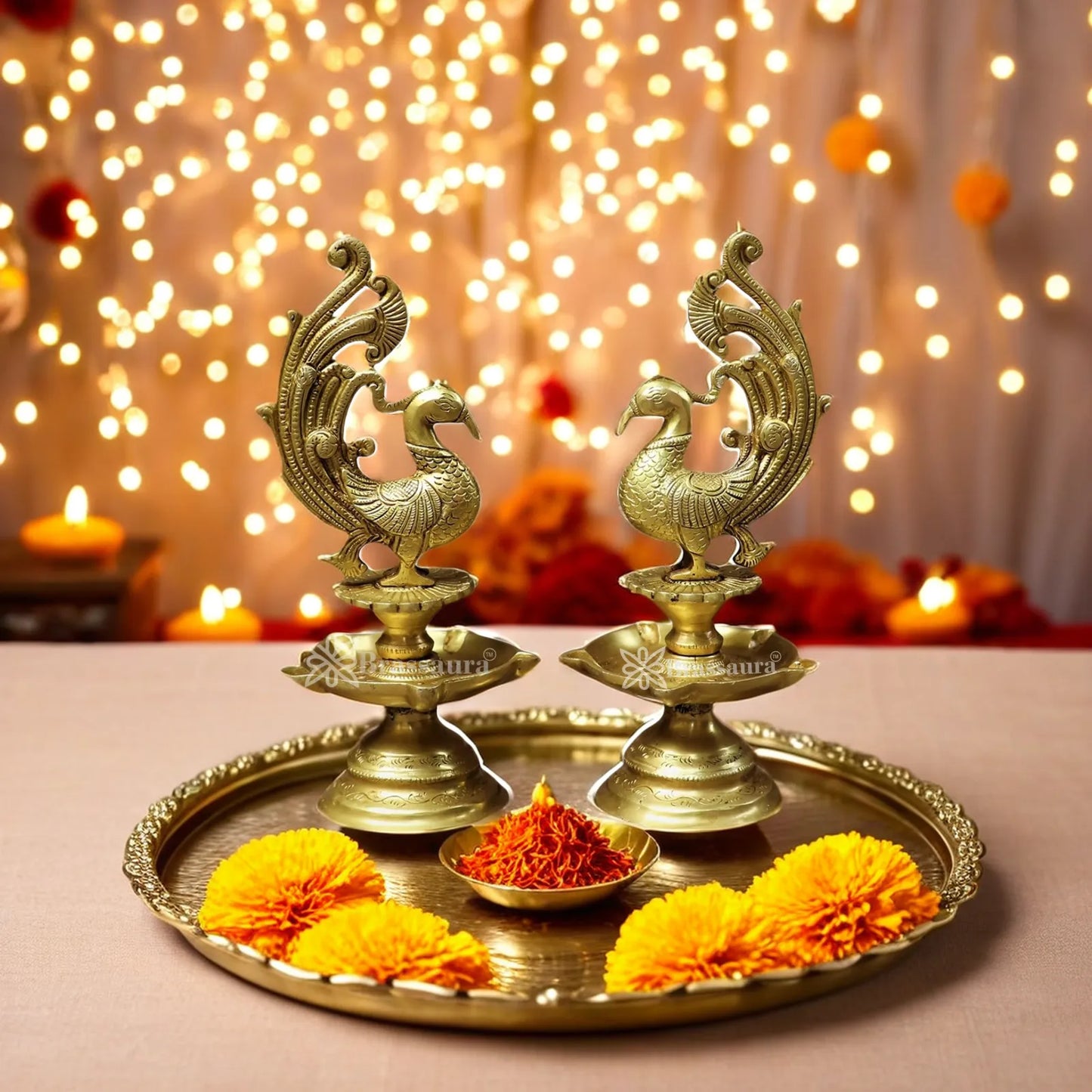 Brass Peacock Oil Lamp Diya Weight 4.5 Kg And Height 11 Inch