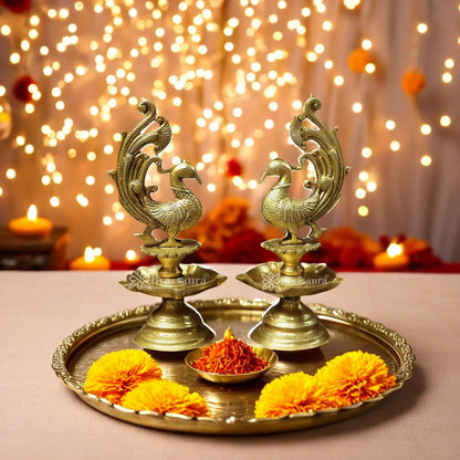 Brass Peacock Oil Lamp Diya Weight 4.5 Kg And Height 11 Inch