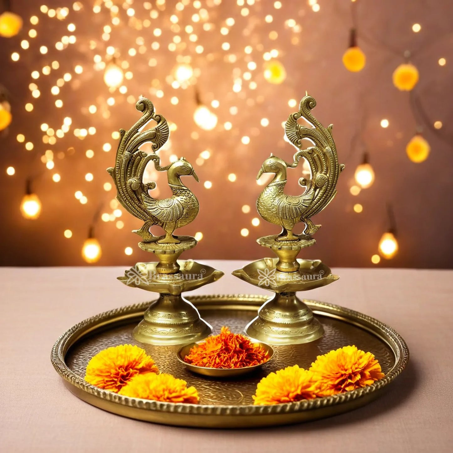 Brass Peacock Oil Lamp Diya Weight 4.5 Kg And Height 11 Inch