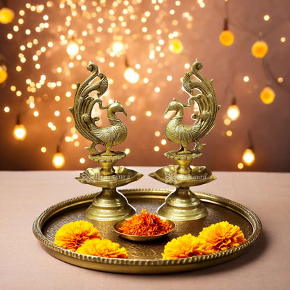 Brass Peacock Oil Lamp Diya Weight 4.5 Kg And Height 11 Inch