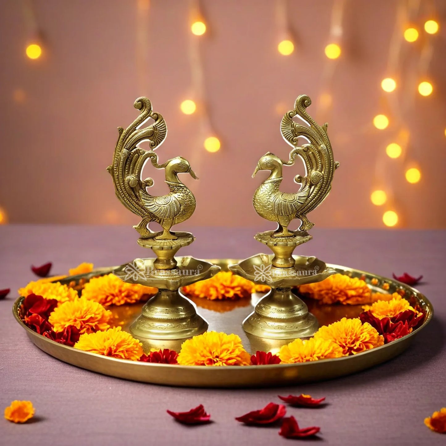 Brass Peacock Oil Lamp Diya Weight 4.5 Kg And Height 11 Inch