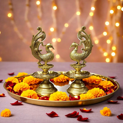 Brass Peacock Oil Lamp Diya Weight 4.5 Kg And Height 11 Inch