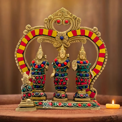 Brassaura™ Brass Gem Stone Work Ram Darbar Idol – Height 7 Inches & Weight 1 Kgs | Divine Home Temple Accent of Lord Ram & Family