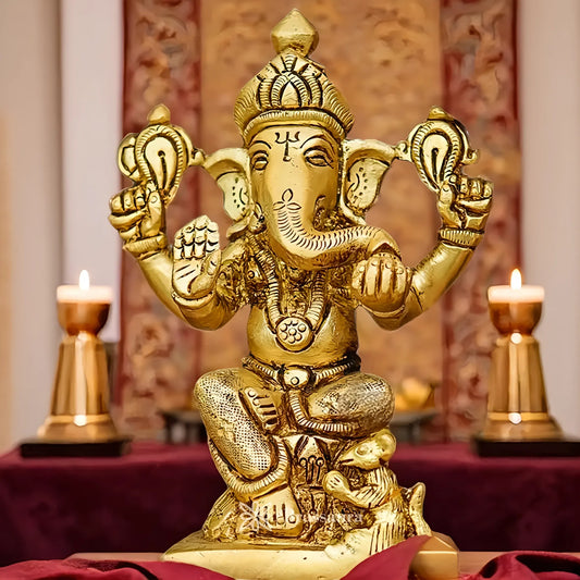 Brassaura™ Brass Ganesha Statue for Home and Decor | Weight 0.7 Kgs | Height 5 Inches