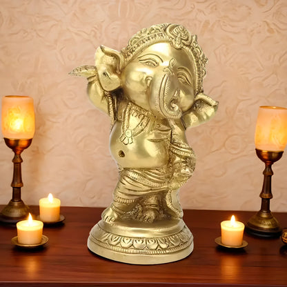 Brassaura™ Brass Ganesha Murti for Home & Temple Décor | Height 5.1 Inches & Weight 0.87 Kgs