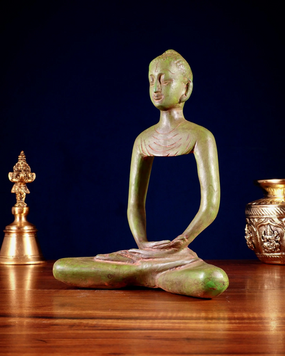Brass Gem Stone Work Bhumisprasa Buddha Statue Weight 2.7 kg & Height 11.4 Inch