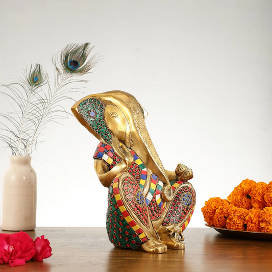 Brassaura™ Abstract Modern Brass Ganesha Statue | Contemporary Accent | Height 11 Inches & Weight 7 Kgs