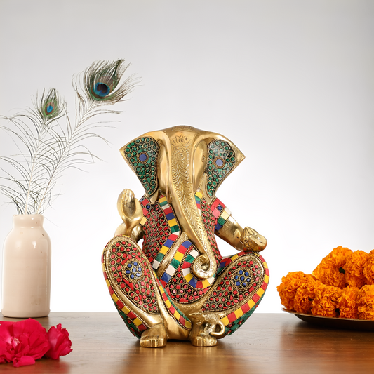 ब्रैसॉरा® एब्स्ट्रैक्ट मॉडर्न ब्रास गणेश प्रतिमा | समकालीन आकर्षण | ऊंचाई 11 इंच