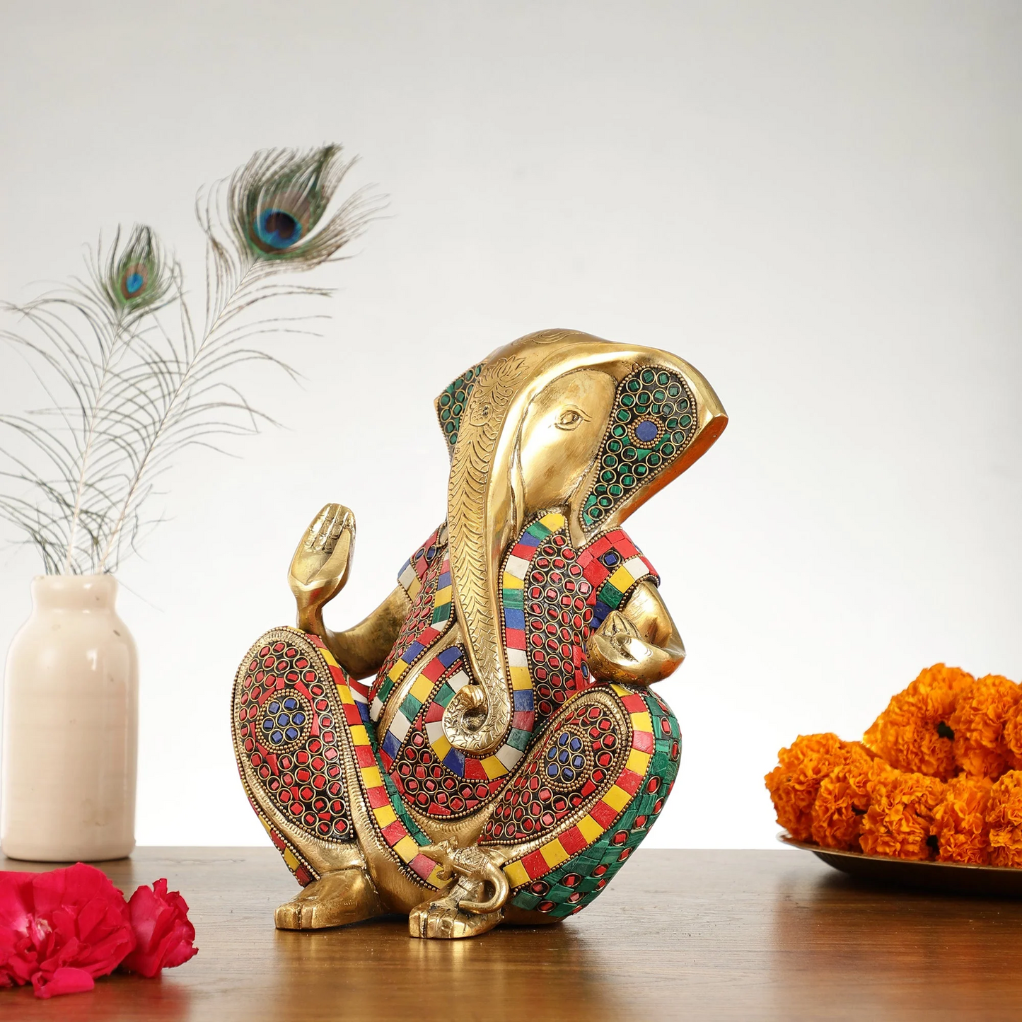 Brassaura™ Abstract Modern Brass Ganesha Statue | Contemporary Accent | Height 11 Inches & Weight 7 Kgs