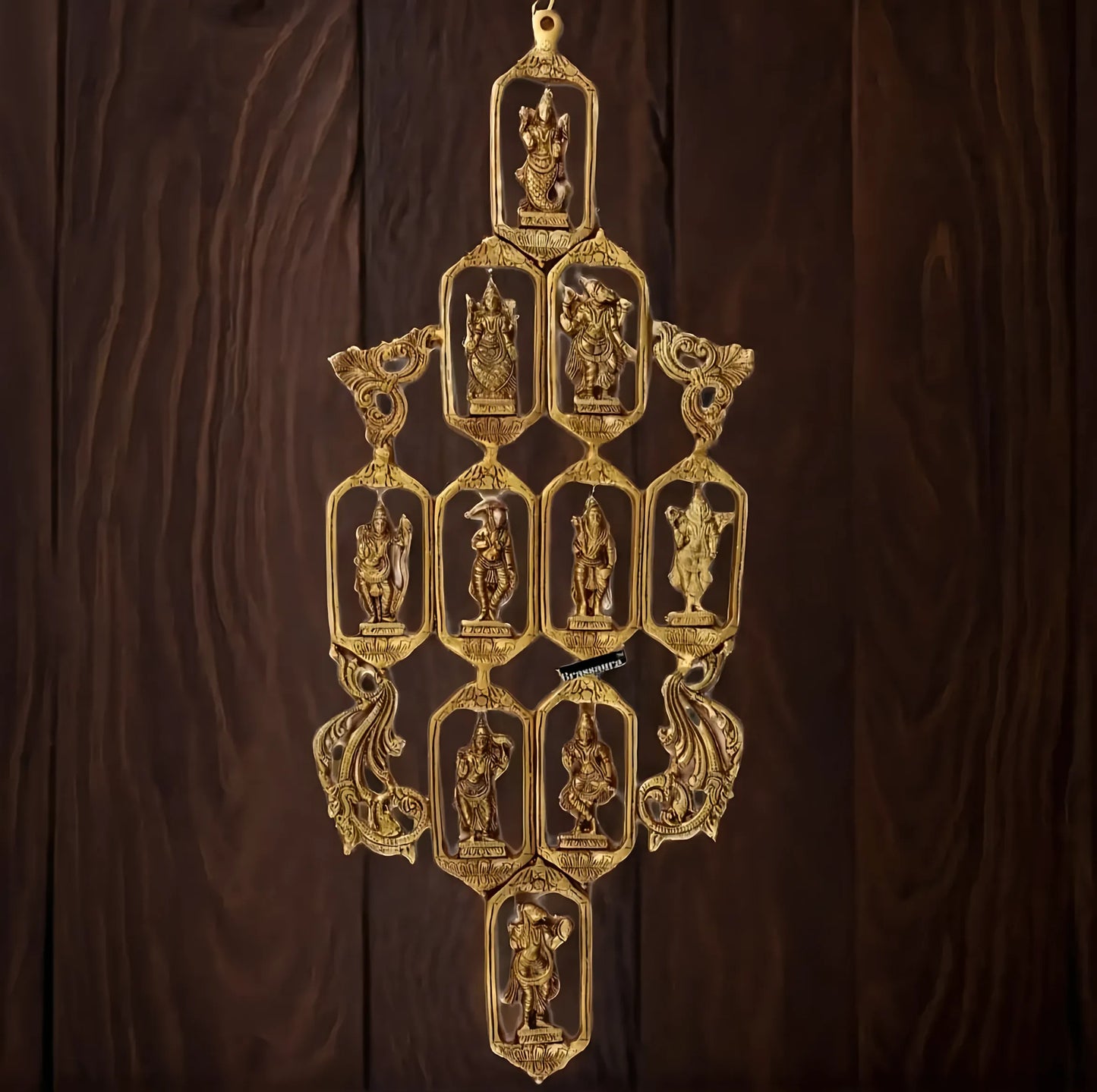 Brassaura™ Pure Brass Dashavatar Wall Hanging – Height 29.5" & Weight 3.3 Kgs | Intricately Crafted Décor