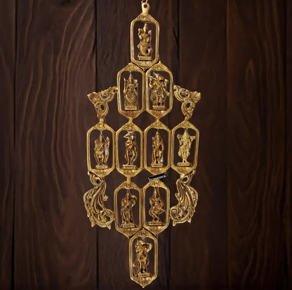 Brassaura™ Pure Brass Dashavatar Wall Hanging – Height 29.5" & Weight 3.3 Kgs | Intricately Crafted Décor