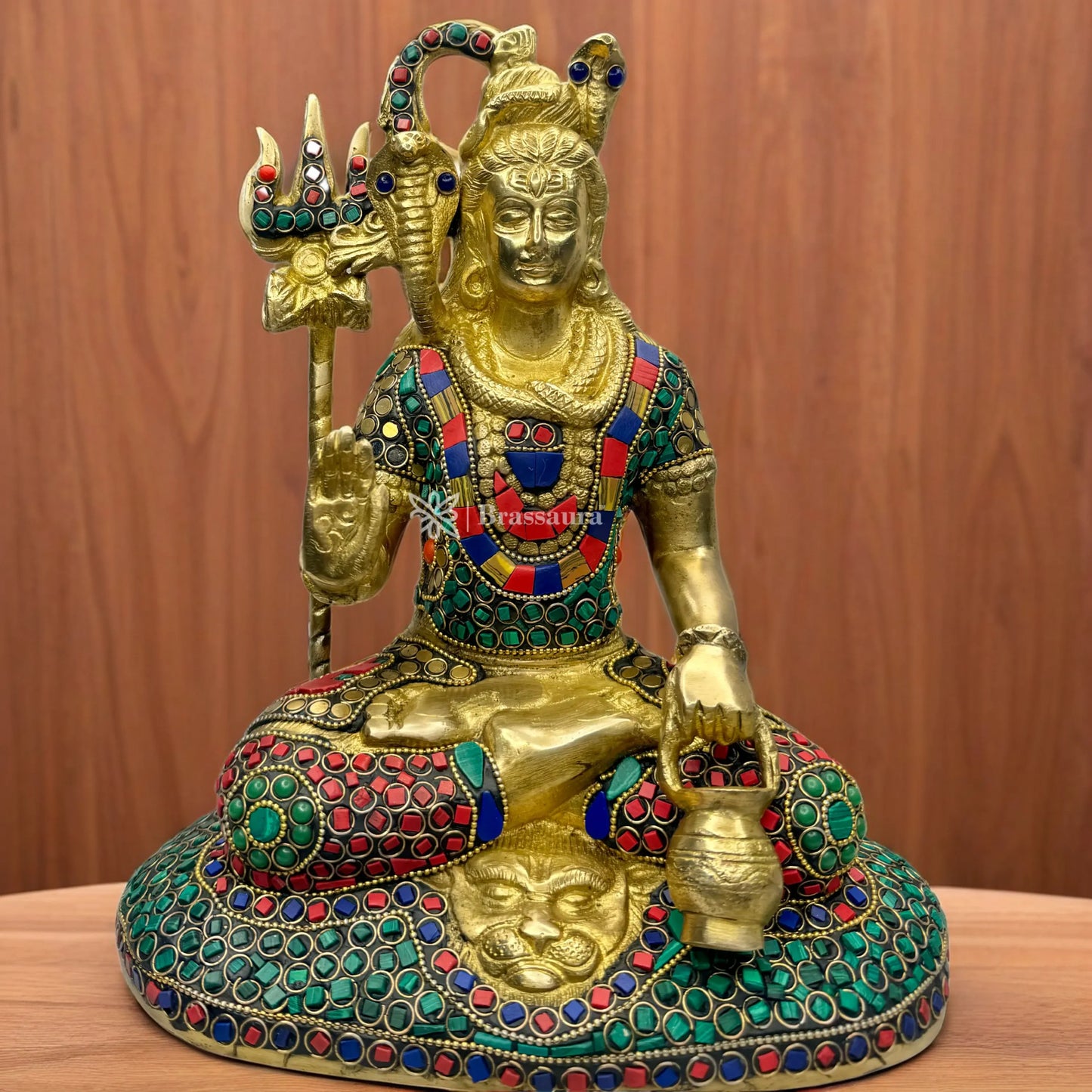 Brassaura™ Brass Shiva Idol Adorned with Gem Stones –– Height 11.2 Inches & Weight 4.5 Kgs | Traditional Décor