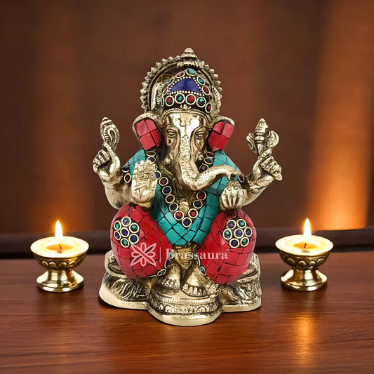 Brassaura™ Brass Ganesha Statue | Handcrafted Vinayaka Idol for Home & Décor | Height 7 Inches & Weight 1.9 Kgs