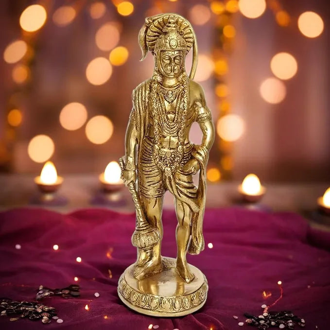 Brassaura™ Brass Hanuman Murti with Intricate Design – Height 13.2 Inches & Weight 2.2 Kgs