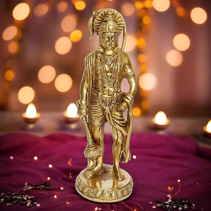 Brassaura™ Brass Hanuman Murti with Intricate Design – Height 13.2 Inches & Weight 2.2 Kgs