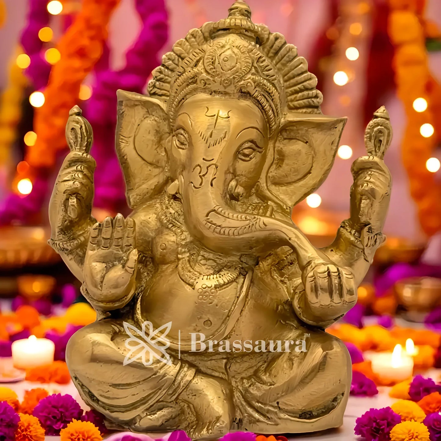 Brassaura™ Brass Modern Ganesha Idol for Home and Decor | Weight 1.5 Kgs | Height 5.12 Inches