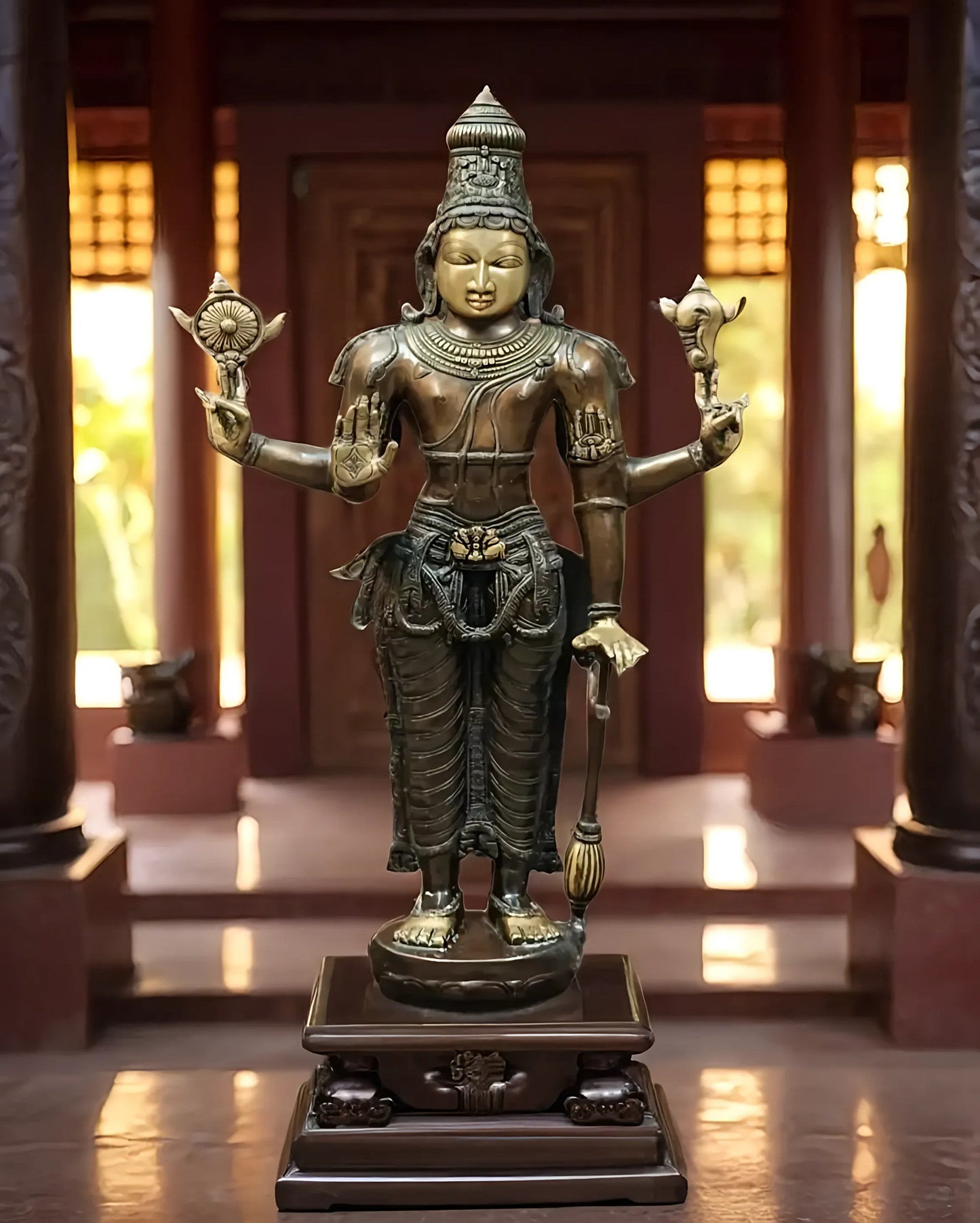 Brassaura™ Superfine Brass Lord Vishnu Statue | 38 Inch Height | 27 KG Weight | Antique Bronze Patina Finish