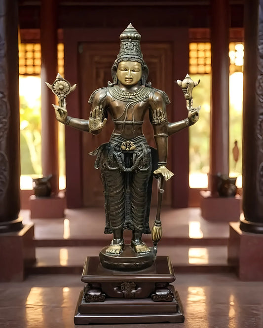 Brassaura™ Superfine Brass Lord Vishnu Statue | 38 Inch Height | 27 KG Weight | Antique Bronze Patina Finish