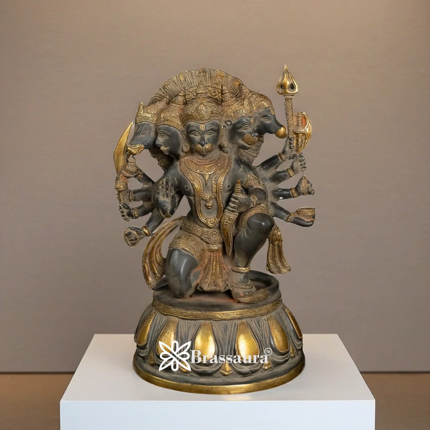 Brassaura™ Brass Vintage Panchmukhi Hanuman Statue Height 13.5 Inches & Weight 9 Kgs