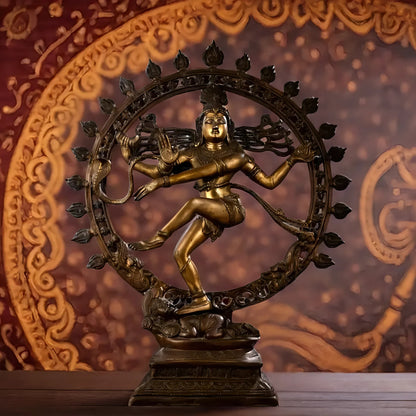 Brassaura™ Pure Brass Nataraja Statue in Chola Antique Tone | Height 33 Inches & Weight 23 Kgs | Temple & Home Décor
