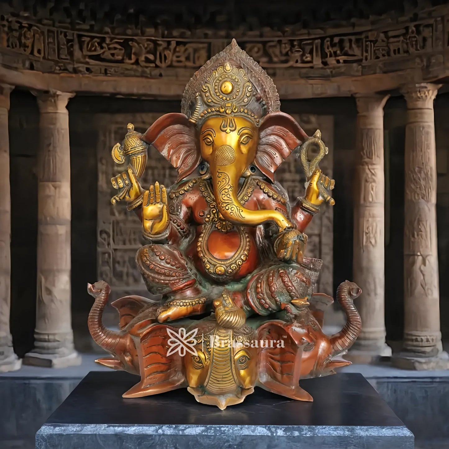 Brassaura™ Brass Ganesha Statue – “Blessings of Abundance” | Height 16.5 Inches & Weight 17 Kgs