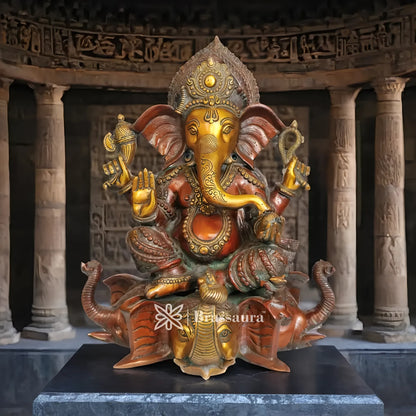 Brassaura™ Brass Ganesha Statue – “Blessings of Abundance” | Height 16.5 Inches & Weight 17 Kgs