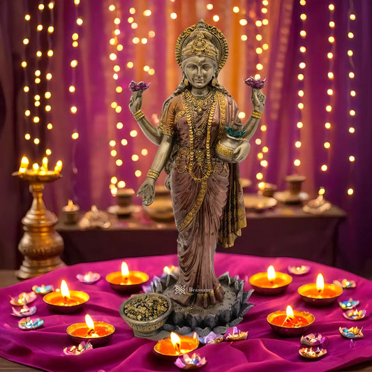 Brassaura™ Artistic Resin Laxmi Idol – Height 9.8 Inches & Weight 0.675 Kgs | Home & Puja Décor