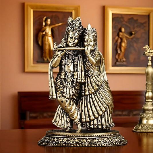 Brassaura™ Lightweight Brass Radha Krishna Idol – Height 6 Inches & Weight 510 Grams | Miniature Devotional Statue